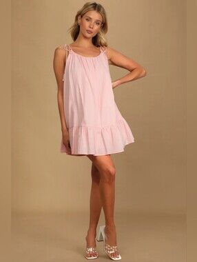 Lulu's Light Pink Tie Strap Mini Dress Size: Small NEW WITH TAGS